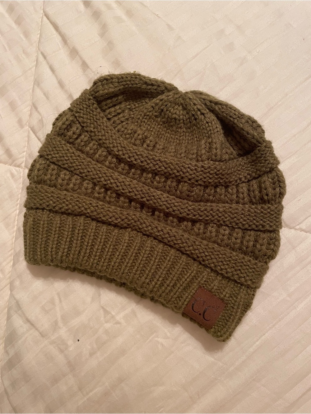 C.C Olive Knit Cable Beanie